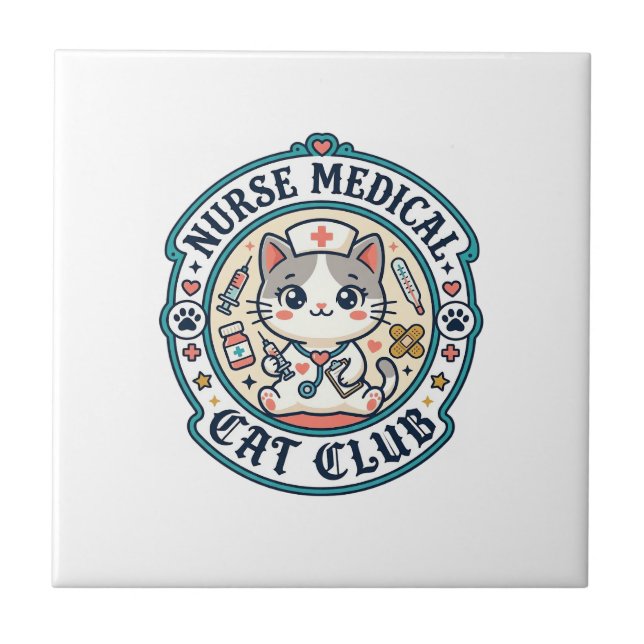 Carreau Infirmière médicale chat drôle conception amateur  (Devant)