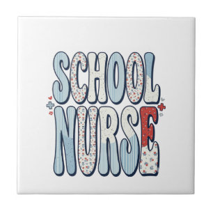 Carreau Infirmière scolaire vintage floral typographie con