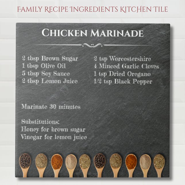Carreau Ingrédients de la Recette de Famille et Notes Carr (Family Recipe Ingredients and Notes Kitchen Tile)