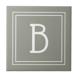 Carreau Initiale Monogrammée Moderne Simple Vert Sauge Bla