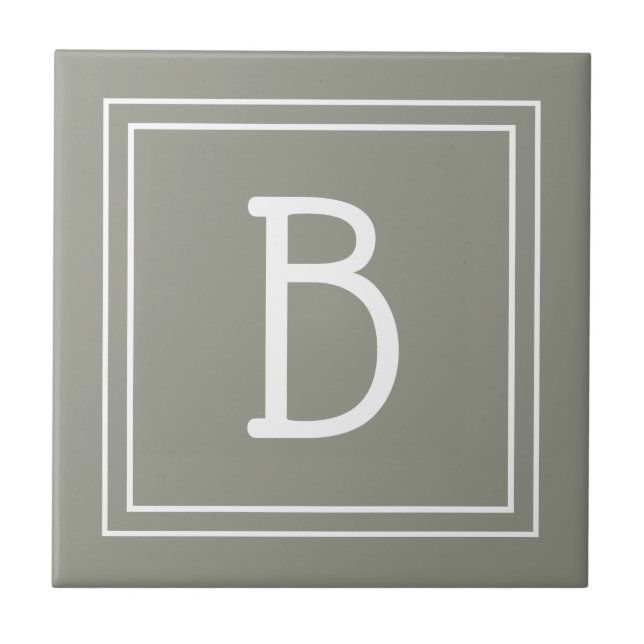 Carreau Initiale Monogrammée Moderne Simple Vert Sauge Bla (Devant)