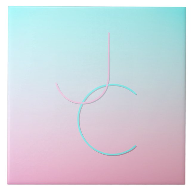 Carreau Initiales 2 superposées modernes | Turquoise Rose (Devant)