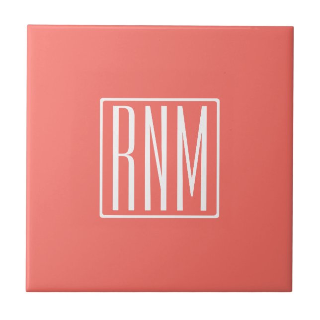 Carreau Initiales Monogramme | Blanc Sur Corail (Devant)