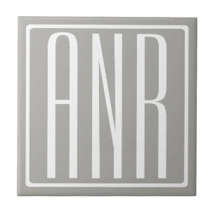 Carreau Initiales Monogramme Blanc Sur Gris Clair