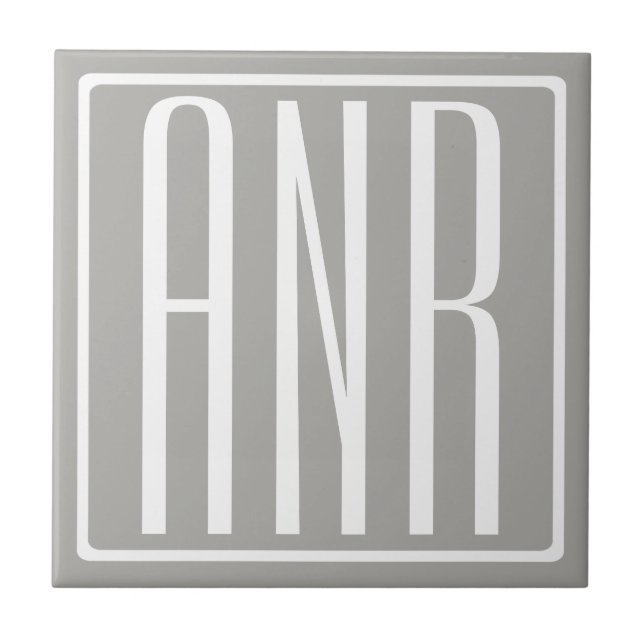 Carreau Initiales Monogramme | Blanc Sur Gris Clair (Devant)