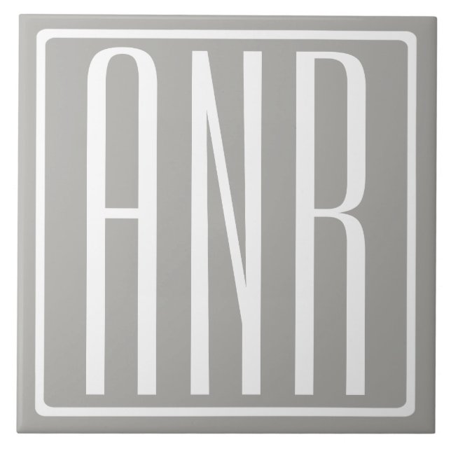 Carreau Initiales Monogramme | Blanc Sur Gris Clair (Devant)