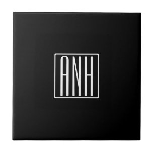 Carreau Initiales Monogramme Blanc Sur Noir