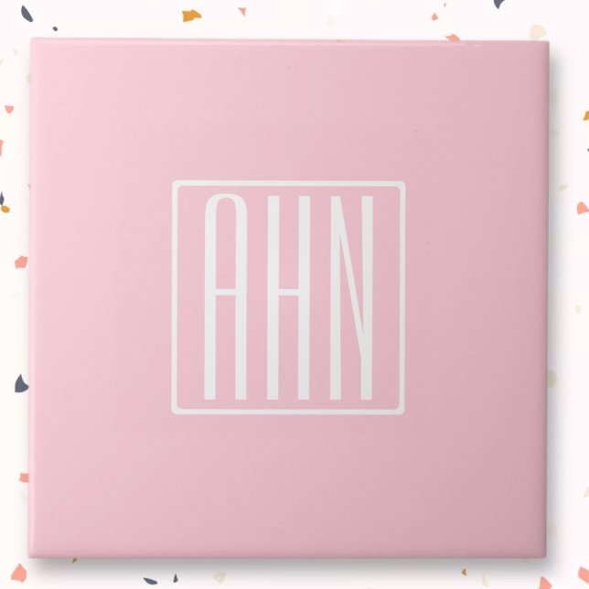 Carreau Initiales Monogramme | Blanc Sur Rose Clair (Créateur téléchargé)