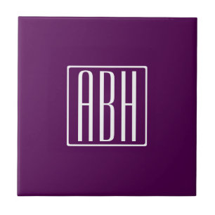 Carreau Initiales Monogramme   Blanc Sur Violet Foncé