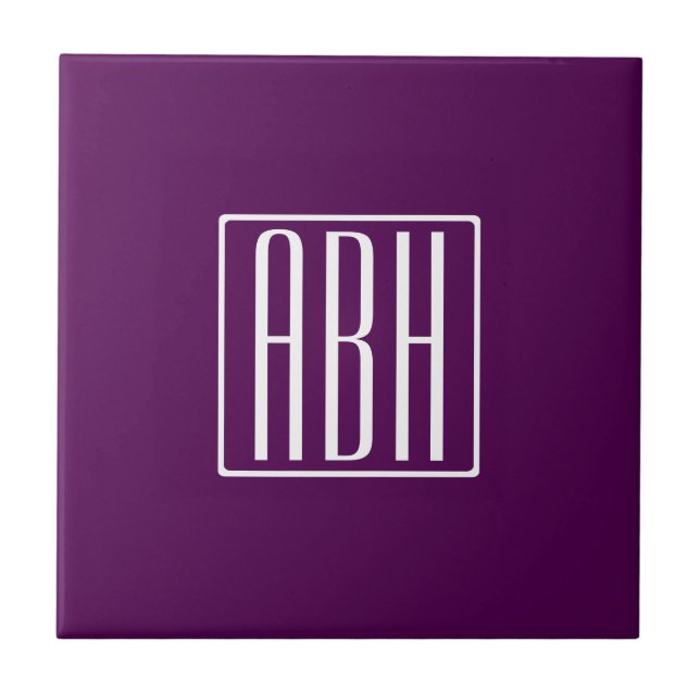 Carreau Initiales Monogramme | Blanc Sur Violet Foncé (Devant)