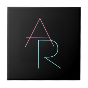 Carreau Initiales superposées modernes Rose Turquoise No