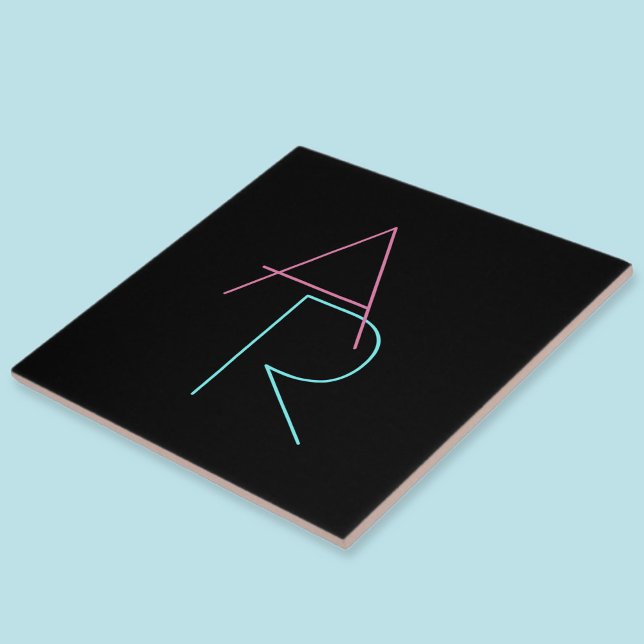 Carreau Initiales superposées modernes | Rose Turquoise No (Créateur téléchargé)