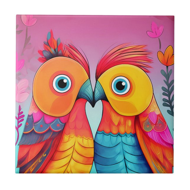 Carreau INSÉPARABLES MARIAGE PARROT ART Carrelage céramiqu (Devant)