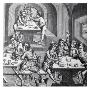 Carreau Intérieur d'une hôtellerie, après une gravure s