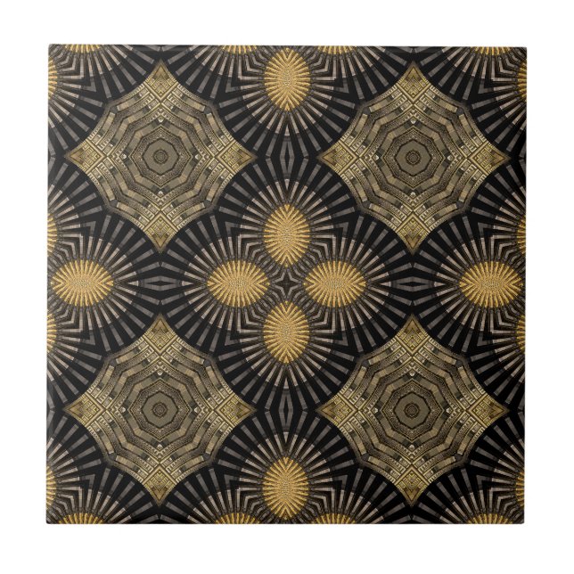 Carreau Intrication Gold et Black Geometry Motif (Devant)