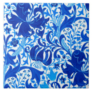 Carreau Iris de William Morris et lis, bleu de cobalt