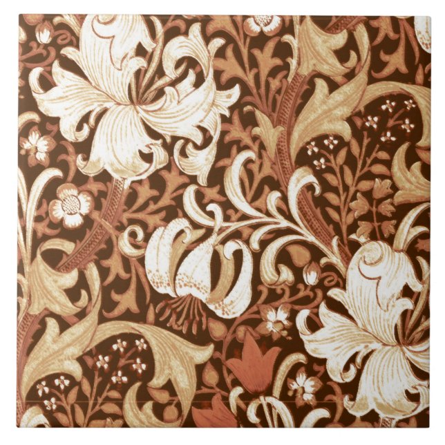 Carreau Iris et lis de William Morris, brun et Tan (Devant)