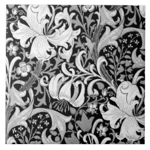 Carreau Iris et lis de William Morris, noirs et blancs