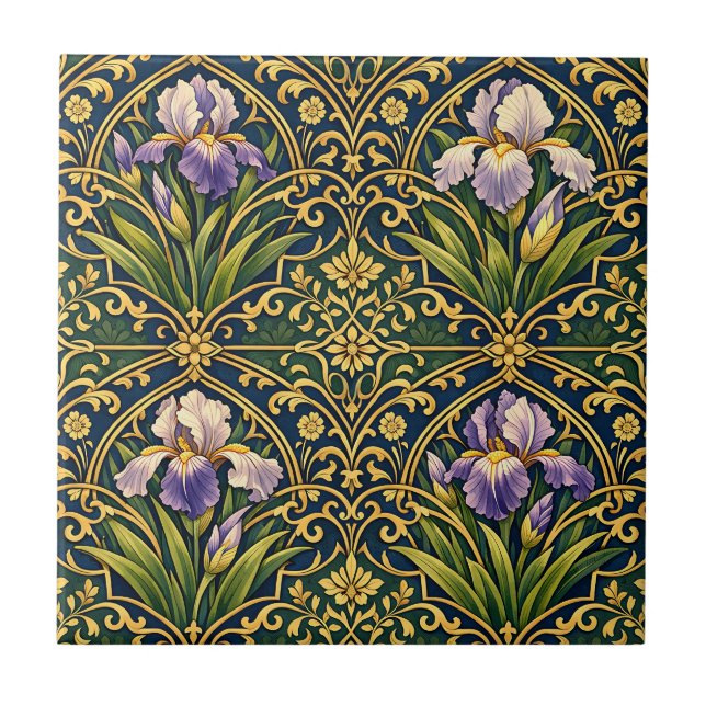 Carreau Iris Floral Art Nouveau Damassé (Devant)