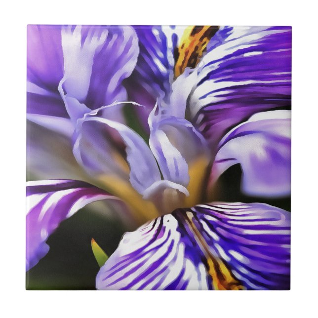Carreau Iris In Violet Lilac and Purple Botanical Art (Devant)