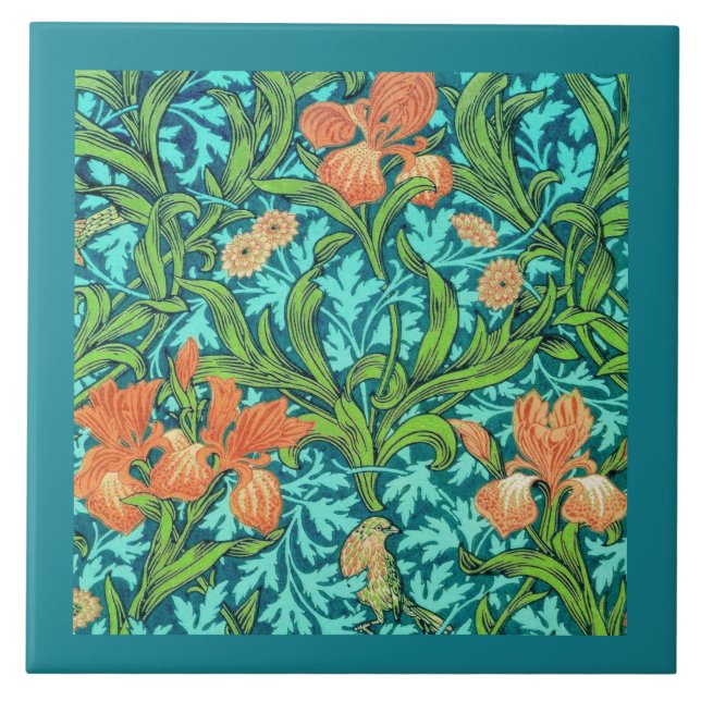 Carreau Iris, orange et turquoise de William Morris (Devant)