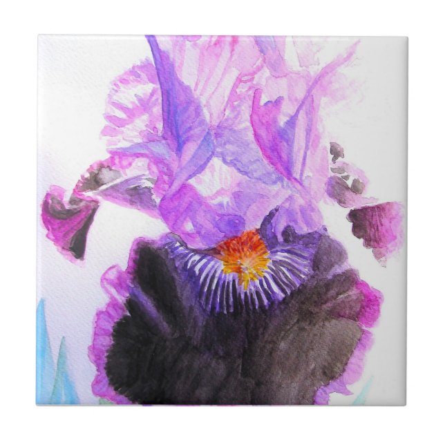 Carreau Iris Pourpre Fleur Aquarelle Florale Anniversaire (Devant)