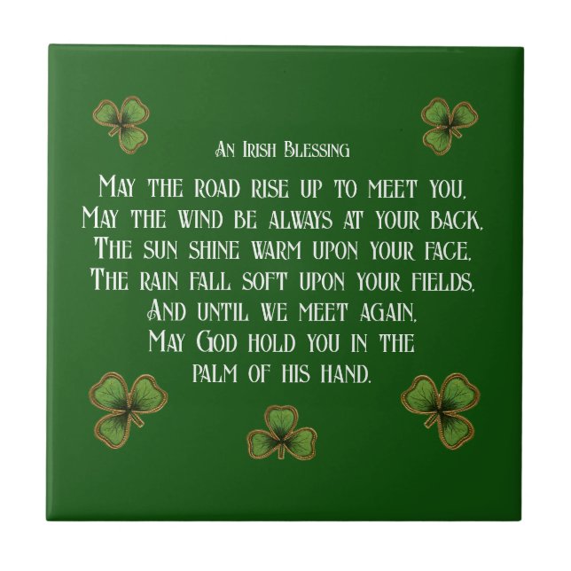 Carreau Irish Blessing and Shamrocks Dark Green (Devant)