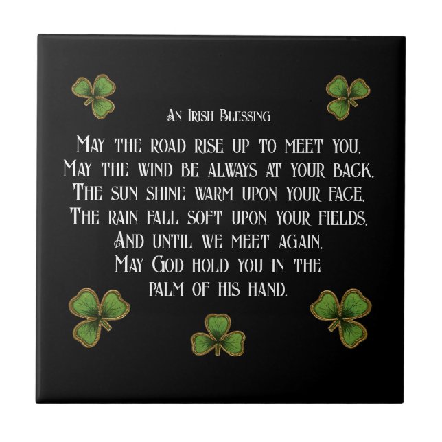 Carreau Irish Blessing et Shamrock noir et vert (Devant)