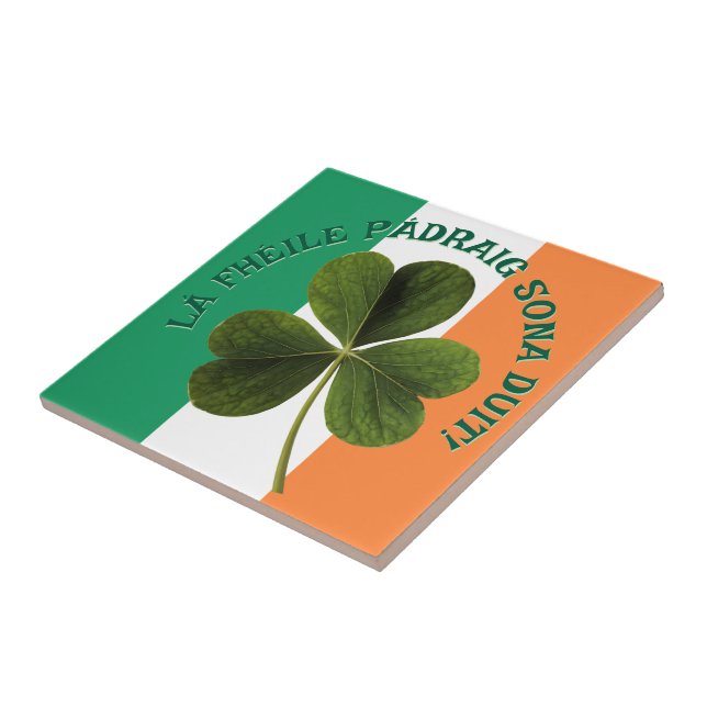 Carreau Irish Flag Shamrock Lá Fhéile Pádraig Sona (Côté)