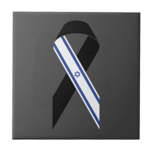 Carreau Israël drapeau noir ruban mémorial gris foncé