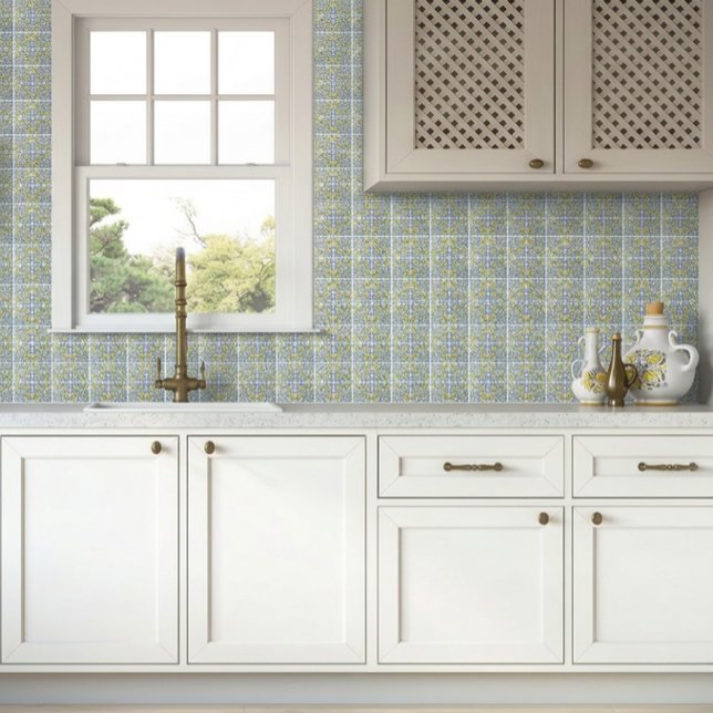 Carreau Italian Lemon Citrus Blue Majolica Tile Pattern (Italian Lemon Citrus Blue Majolica Tile Pattern)