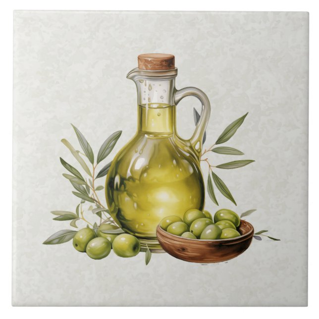 Carreau Italian Rustic Tuscany Olive Oil Bottle Watercolor (Devant)