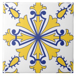 Carreau Italienne Maiolique Bleu Jaune Méditerranéen