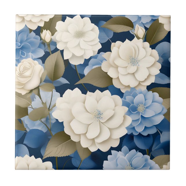 Carreau Ivory et Blue Hydrangea Floral Serenity (Devant)