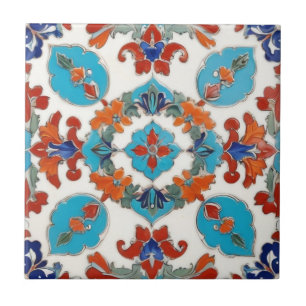Carreau Iznik Turc Floral Vintage Rouge Bleu symétrique