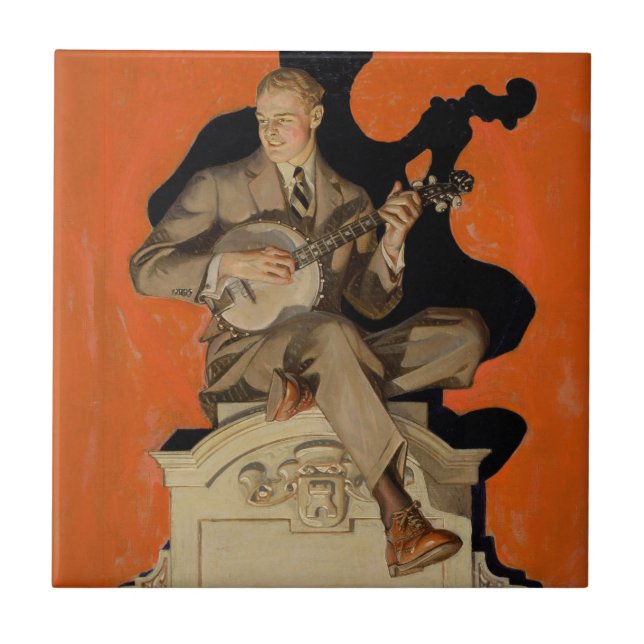 Carreau J.C. Leyendecker Banjo Player 1920 Art Deco Art (Devant)