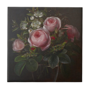 Carreau J.L. Jensen - Roses et arbres Anemones dans un ...