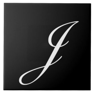Carreau J Monogramme initial blanc sur noir