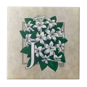 Carreau J pour le monogramme de fleurs de Jasmin