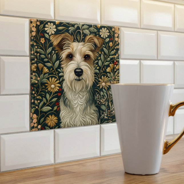 Carreau Jack Russell Terrier à poil dur dans un jardin Cot (Créateur téléchargé)