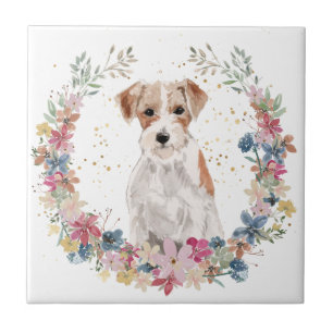 Carreau Jack Russell Terrier Fleurs de printemps Wreath