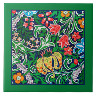 Carreau Jacobean Floral Bordé en vert émeraude