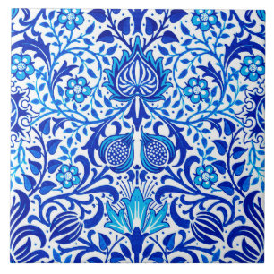 Carreau Jacobean Floral Damask, Cobalt bleu et blanc
