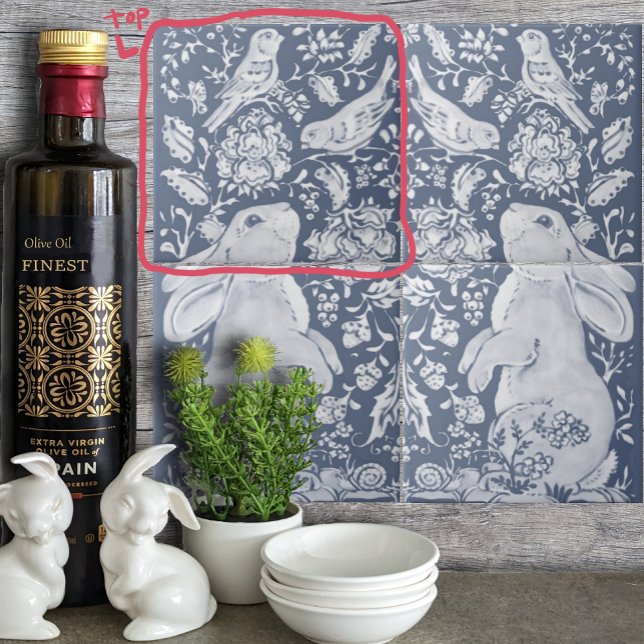 Carreau Jacobean Rabbit Birds Denim Bleu Blanc Haut L (Créateur téléchargé)