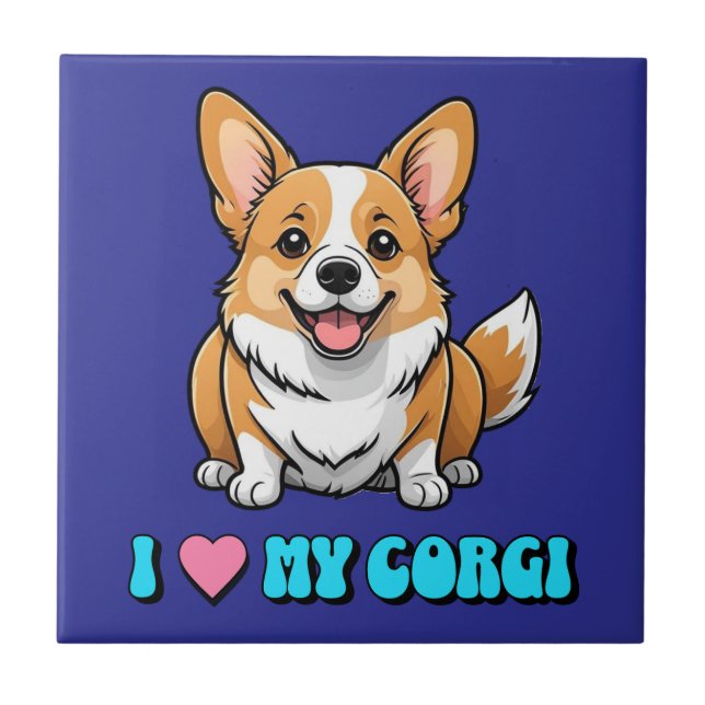 Carreau J'adore mon Corgi (Devant)