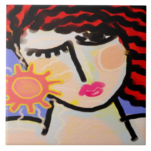 Carreau J'aime la peinture numérique Abstraite du soleil (Devant)