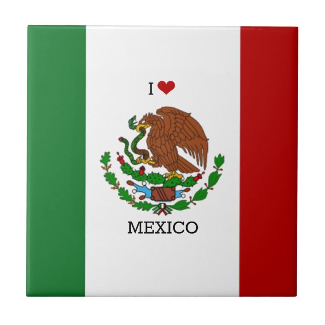 Carreau j'aime le mexique - drapeau mexicain, (Devant)