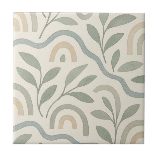 Carreau Japon Aquarelle bleu scandinave vert Floral (Devant)