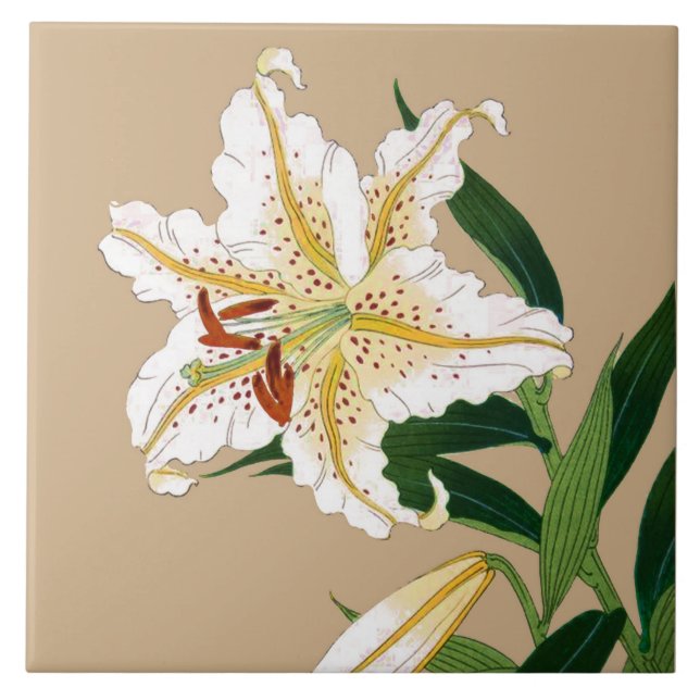 Carreau Japonais vintage Liliy. Blanc, vert et beige (Devant)