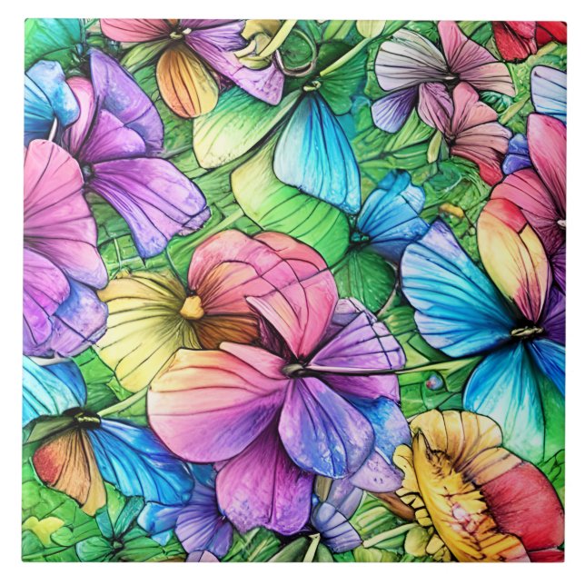 Carreau Jardin aquarelle coloré (Devant)